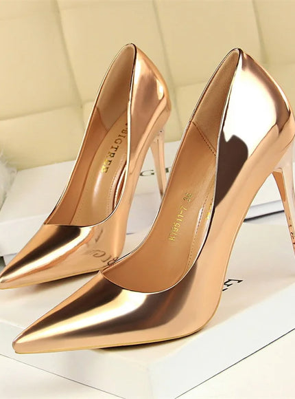 Fashion Metal Women Patent Leather Shallow Mouth Thin
