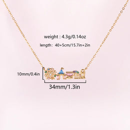 18K Gold Plated Colored Zircon Inlaid Amusement Park Pendant Necklace Cute Sweet Design Versatile Fashion Jewelry Girl 's Gift