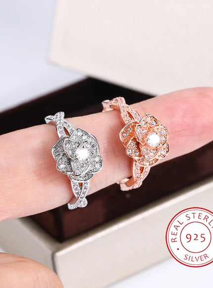 KissIcon InterTwined 3D Rose Ring White Zircon - Dazzle