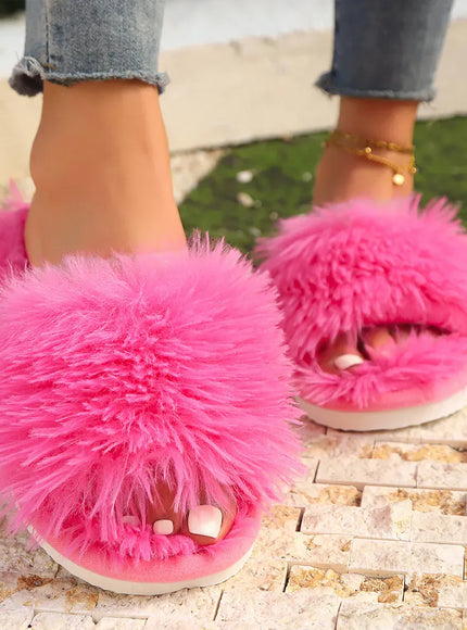 KissICON Faux Fur Fluffy Slippers For Women Winter Warm
