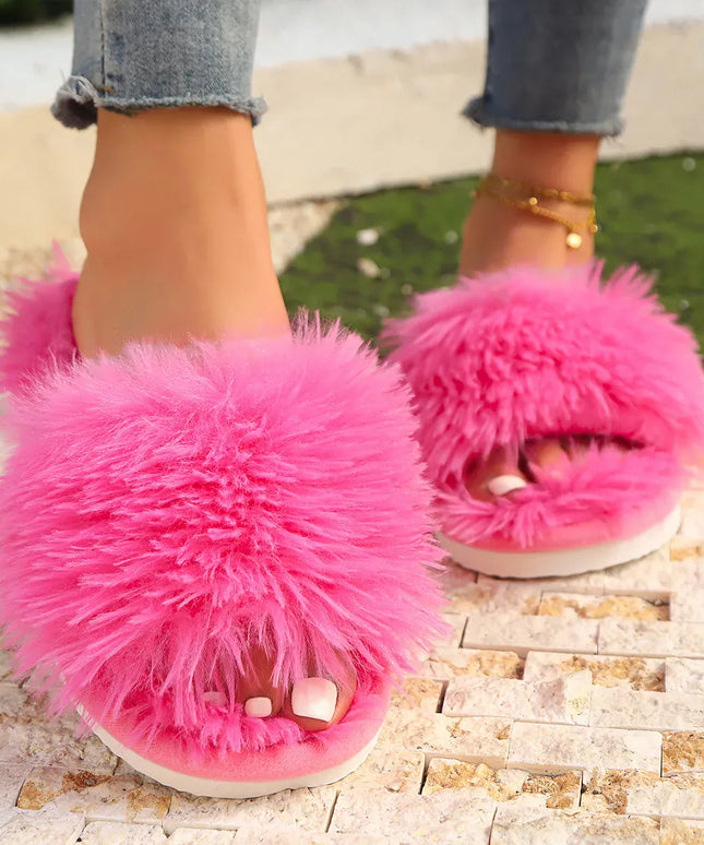 KissICON Faux Fur Fluffy Slippers For Women Winter Warm