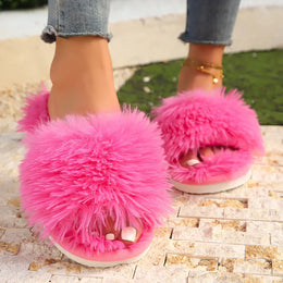 KissICON Faux Fur Fluffy Slippers For Women Winter Warm
