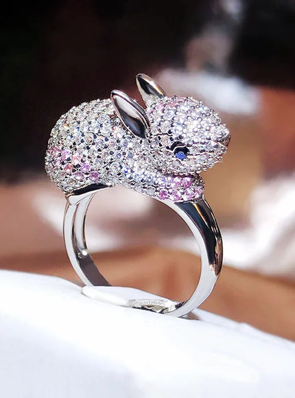 KissIcon 2024 Zircon Rabbit Ring - Silver Plated Giftable