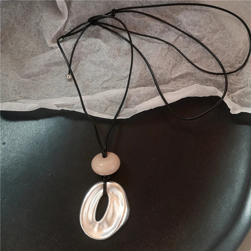 Geometric Irregular Metal Vortex Cross Pendant Long Rope Chain Beaded Necklace For Men Women Sweater Chain Jewelry Accessories
