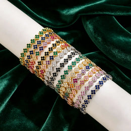 Colorful Zircon Lucky Four-Leaf Flower Bracelet for Women Flower CZ Stone Gold Plated Tennis Bracelet Fragrance Jewelry