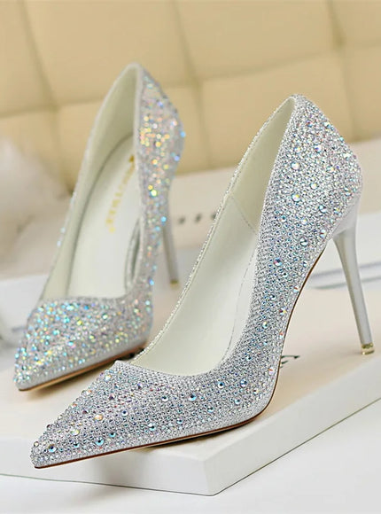 Shallow Mouth Pointed Color Rhinestone Pumps Fashion Wedding