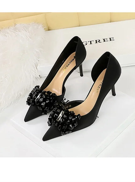 2024 New Rhinestone Women Pumps Bow knot Retro