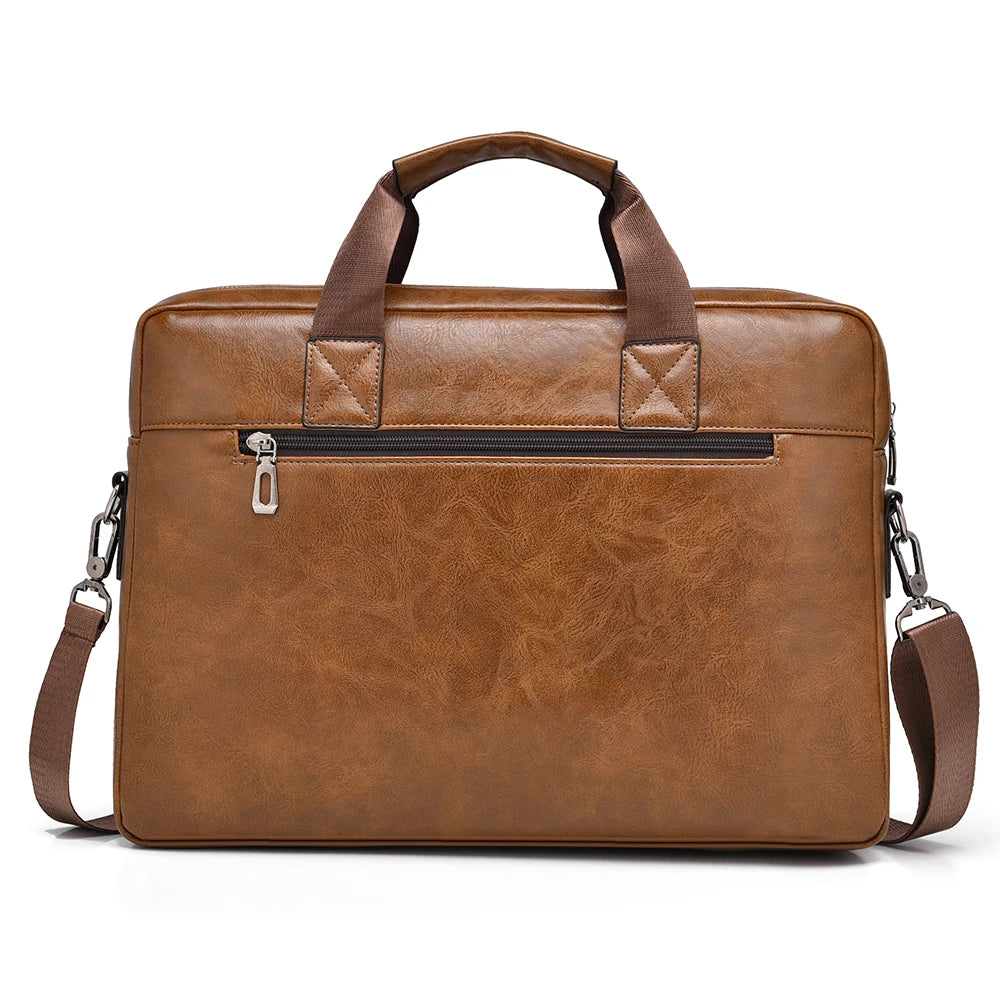 Mens Business Briefcase Large Capacity PU Leather Laptop Bag Fashion Crossbody Shoulder Tote Bag for Work Office