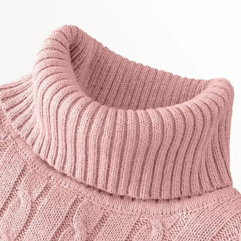 KissICON Pink / S Mens Slim Fit Turtleneck Heavyweight Knitted Pullover Sweater