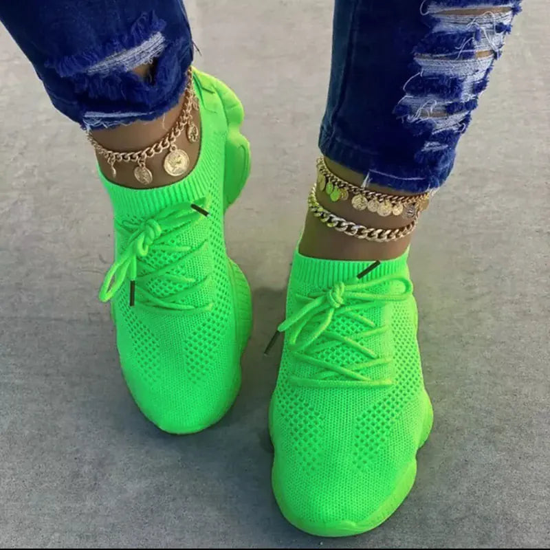 Dropshipman green / 43 Women's Sneakers 2024 New Fashion Breathable Trainers Comfortable Sneakers Women Mesh Fabric Lace Up Female Footwear Women Shoes