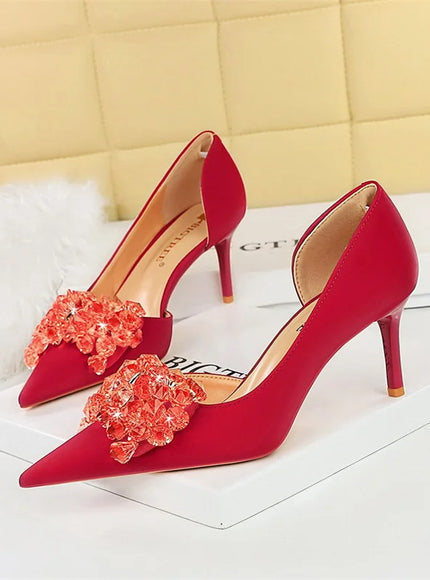 2024 New Rhinestone Women Pumps Bow knot Retro