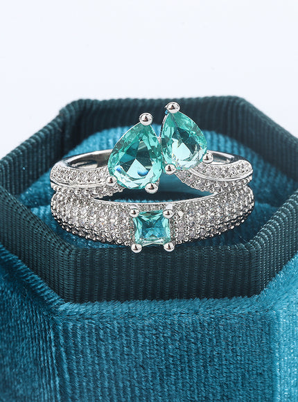 KissIcon Paraiba Zircon Ring Women - Double Layer Silver