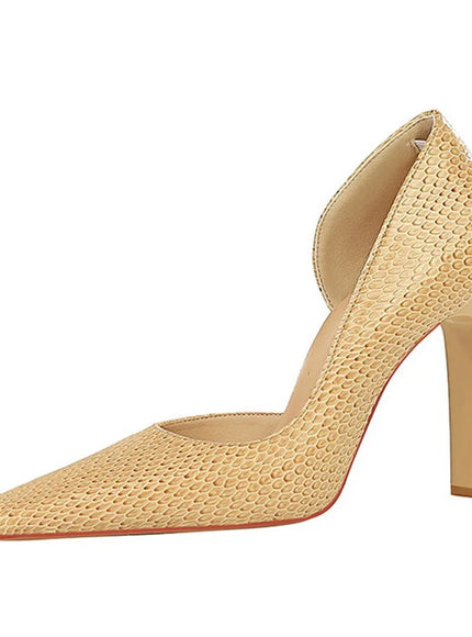 Woman Vintage Snake Print Pumps Square Toe Patent