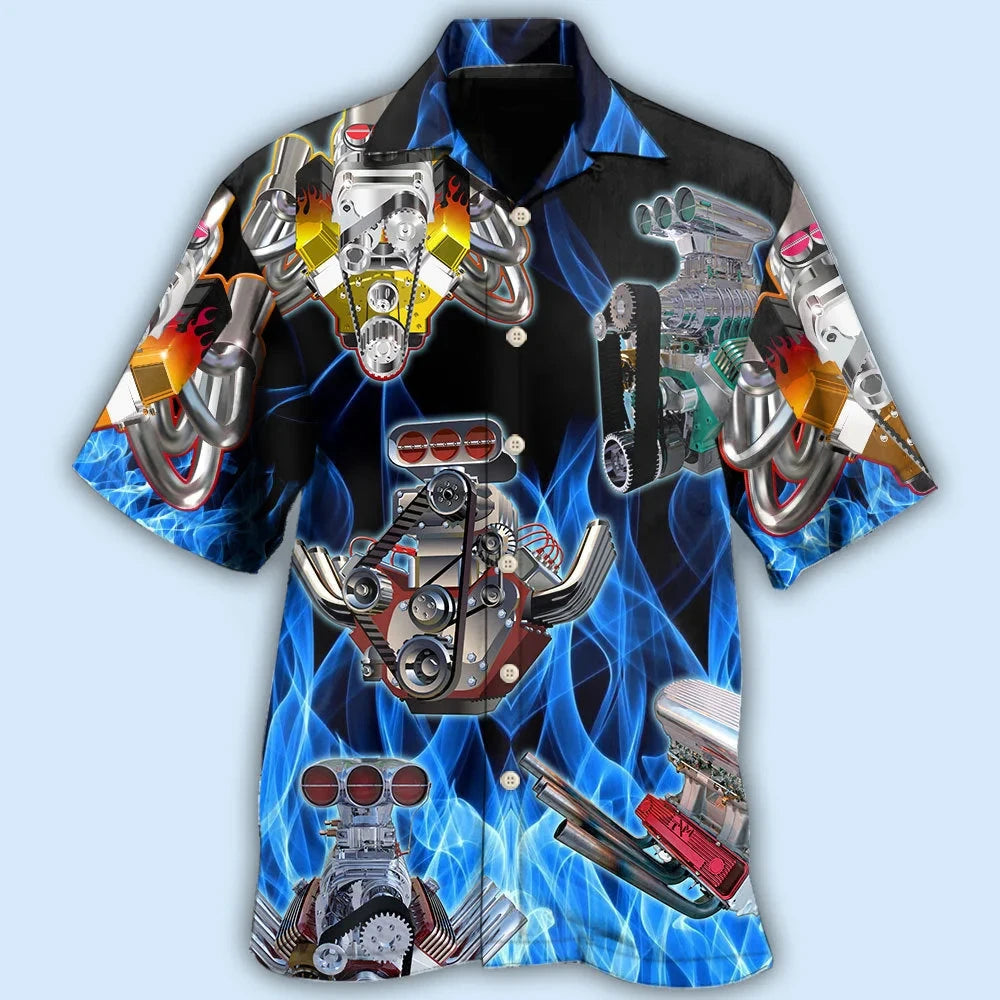Hawaiian Men Shirt 3D Car Print Short Sleeve Blouse Summer Beach Vacation single Breasted Fashion Lapel Men's Clothing