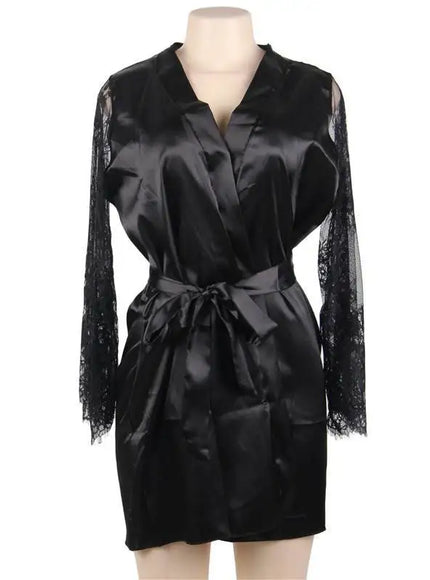 Big Size Women's Faux Silk Robe Set Transparent V Neck Sleepwear Nightgown Plus Size Sexy Babydoll Lingerie with Panties