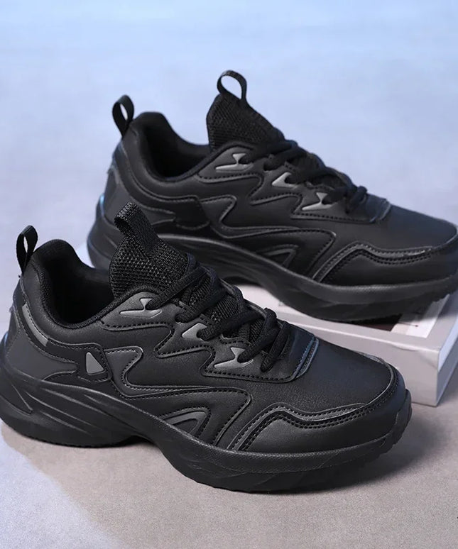 Brand Sport Shoes Woman PU Leather Waterproof Casual Shoes Sneakers Outdoor Sports Shoe Women Students Shoes Black Size41