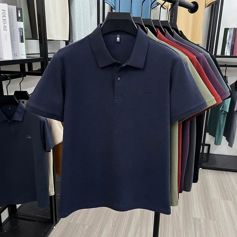 Men's Summer New Cotton 100% Short-Sleeved Polo Shirt, Collar Brand Printed T-Shirt, Breathable Casual Business Men's Clothing