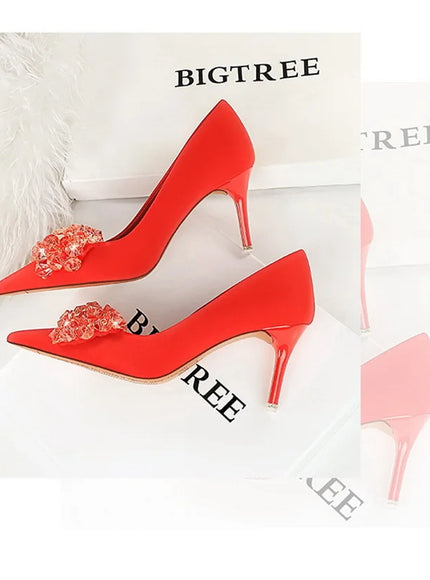 Rhinestones Women Pointed Toe Shallow Mouth Pumps Crystal