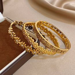 316L Stainless Steel Flower Cuff Bracelet Bangle for Women Fashion Hollow Floral Aesthetic Couple Wrist Stacked Jewelry Gifts
