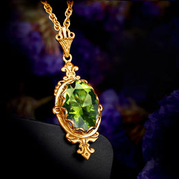 Summer Oval Green Peridot Pendant Necklace Yellow Gold Jewelry For Woman Stone Jewellery Luxury Lover Gift