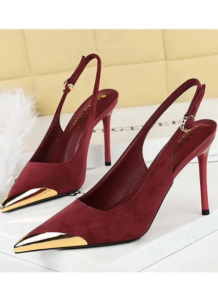 European American Style Metal Pointed High Heels Slim