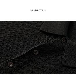Business High-End Quality Men's Silk Pullover Short Sleeved POLO Neck Solid Color Breathable T-Shirt Knit Bottom Top 2023 Summer