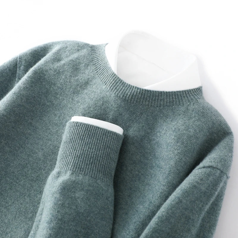 100% Merino Wool Sweater Man O-neck Basic Wool Pullover Autumn Winter Long Sleeve Soft Warm Jumper Smart Casual Knit Popular Top