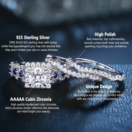 KissICON Newshe 3 Pcs Wedding Rings Set for Women 925 Silver Princess Cut Certified Moissanite/Zircon Luxury Bridal Engagement Jewelry