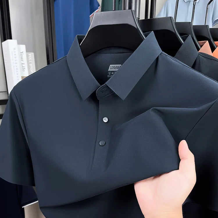 Men's Seamless Polo Shirt - Breathable Nylon-Spandex Blend, Reinforced Collar & Matching Buttons (12 Colors, M-4XL)