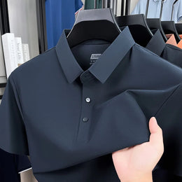 Men's Seamless Polo Shirt - Breathable Nylon-Spandex Blend, Reinforced Collar & Matching Buttons (12 Colors, M-4XL)