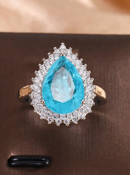 Geometric Shape 925 Silver Blue White Zircon Ring Light Luxury Fashion Open Ring To Attend High-end Banquet Party Jewelry
