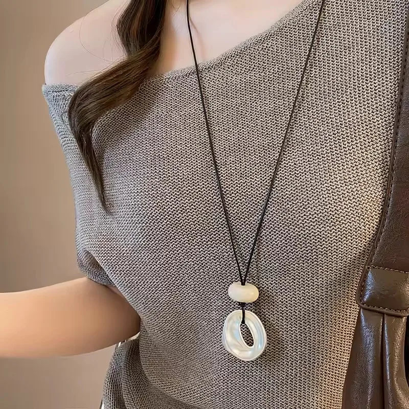 Geometric Irregular Metal Vortex Cross Pendant Long Rope Chain Beaded Necklace For Men Women Sweater Chain Jewelry Accessories