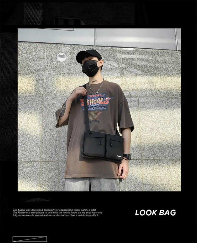 Casual Sporty Black Crossbody Bag Men's Messenger Bag Green Cloth Small Square Bag Suitable for Work Versatile Shoulder Bag