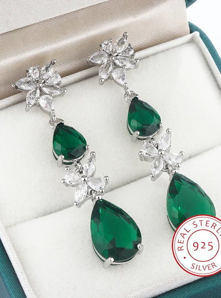 KissIcon Green White CZ Drop Earrings - Lightweight