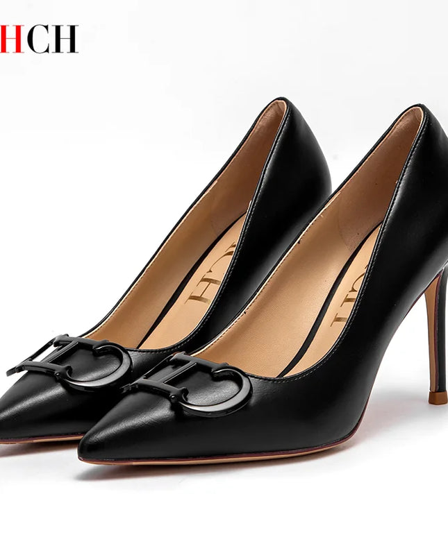 CHCH Women's High Heels New Pointed Metal Buckle Party Carnival Women's Shoes 9cm