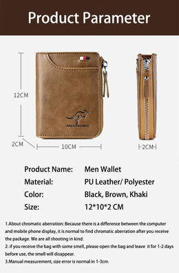 Mens RFID Protected Leather Wallet - Luxury Zippered Card Holder Purse for Business Cards with Elegant Carteira Masculina Style