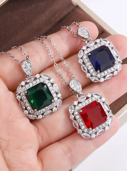 💋 925 Silver Plated Women's Necklace - Color Zircon Pendant