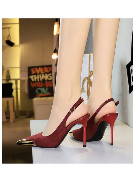 European American Style Metal Pointed High Heels Slim