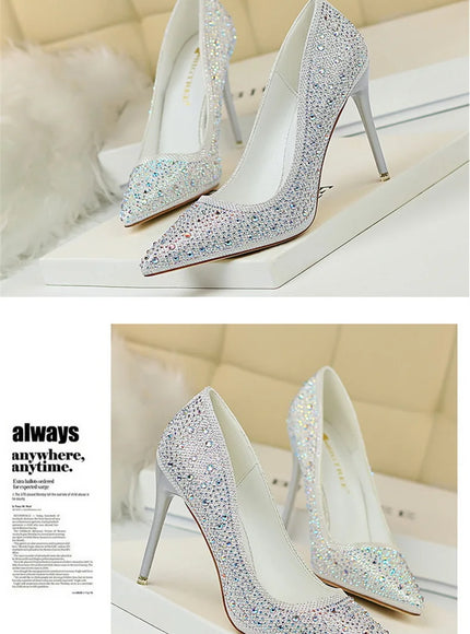 Shallow Mouth Pointed Color Rhinestone Pumps Fashion Wedding