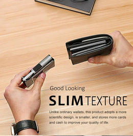 Minimalist  Wallet for Men, Money Clip Cash Strap Wallet, RFID Blocking Metal Wallet Aluminum Card Holder(Carbon Fiber)