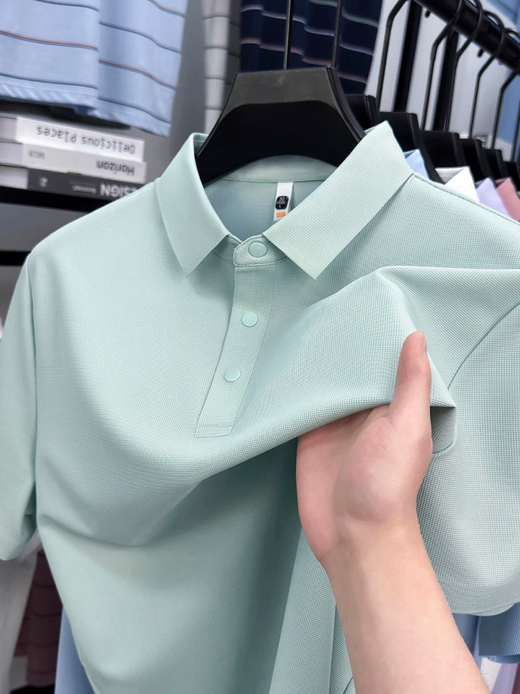 2025 Men's Sporty Polo Waffle Shirt | Moisture-Wicking Golf Tennis Top Sizes S-5XL, Snap Buttons, 7A Antibacterial High Quality