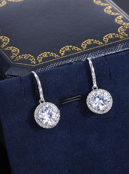 KissIcon S925 Silver Plated Round Crystal Earrings - Wedding