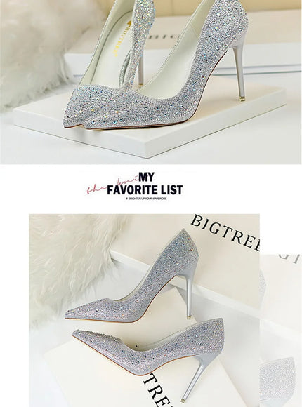 Shallow Mouth Pointed Color Rhinestone Pumps Fashion Wedding