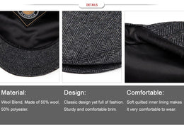 VOBOOM Wool Tweed Herringbone Irish Cap Men Women Beret Cabbie Driver Hat Newsboy Caps Golf Ivy Flat Hats Green Navy Black