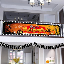 200x40cm Happy Halloween Pumpkin Bat Ghost Print Party Backdrop Polyester Hanging Banner 2025 Halloween Decorations