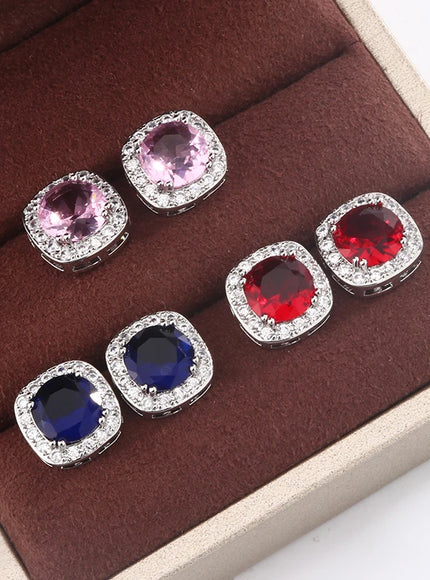 KissIcon Geometric Blue Red Stud Earrings - Everyday Shine
