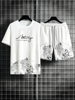 Summer Casual Men's T-Shirt and Shorts Set 2026 Sportswear Set Plus Size Short-Sleeve T-Shirt Drawstring Pocket Shorts Set