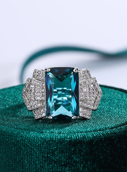 Kiss Icon Stylish S925 Silver Ring For Women Blue Zircon