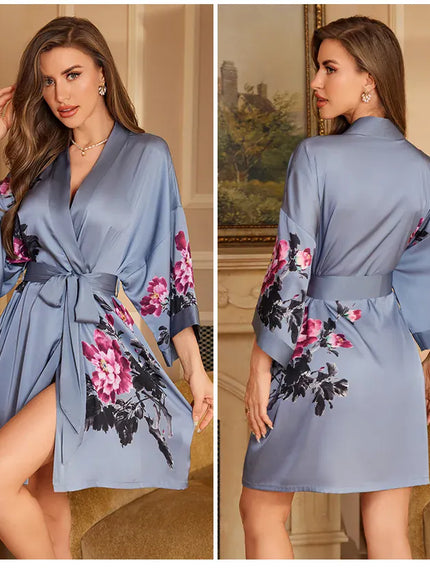 Plus Size Sexy Women Robe Sleepwear Silky Satin