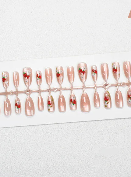 💋 Watermelon Strawberry False Nails Set - Easy